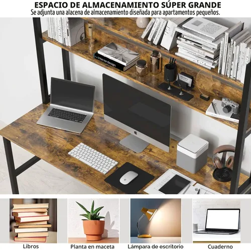 Miniatura 5 de Escritorio de computadora Aquzee con aparador, escritorio de 47" de ancho x 23.6" de profundidad con estantes, escritorio alto de oficina en casa