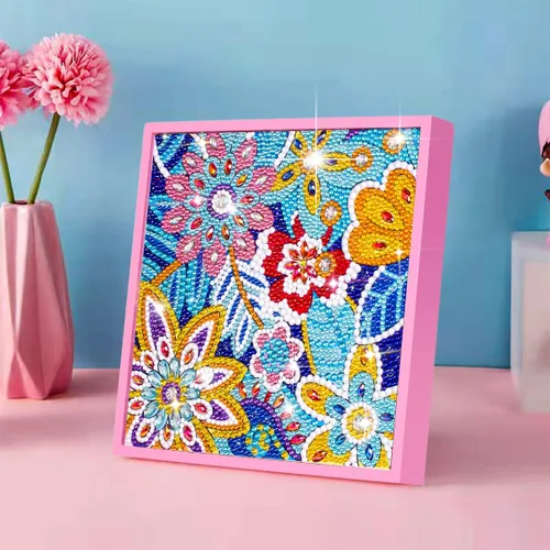 ZUYUSUT Kits de pintura de diamantes de flores para niños con marco de madera para niñas, manualidades, diamantes de imitación por números, kits de
