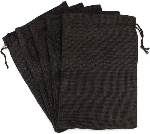 Miniatura 3 de CleverDelights Bolsas de arpillera negras de 8 x 12 pulgadas - Paquete de 5 sacos de yute con cordón de arpillera