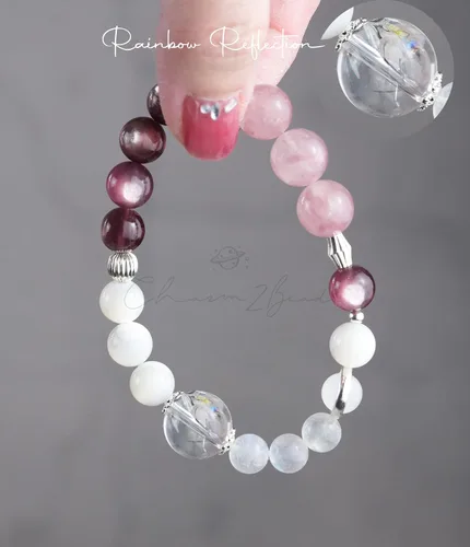 Miniatura 208 de Precious Gemstone Natural Crystal Healing Bracelet, Rutilated Quartz, Moonstone, Quartz Handmade Original Design Bracelet