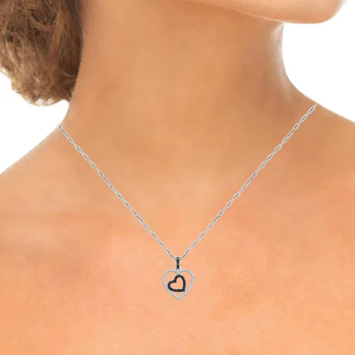 Miniatura 6 de ALESSANDRA BETTINI Colgante de corazón de diamante blanco y negro de corte redondo de 0.20 quilates con cadena, colgante de corazón Dabule, collares