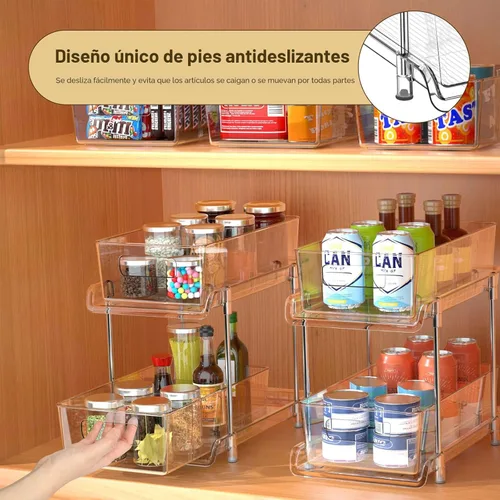 Miniatura 7 de HIHEGD Organizador de Almacenamiento de Baño de 2 Niveles con Separadores, Transparente, Extraíble Debajo del Fregadero para Cocina, Despensa