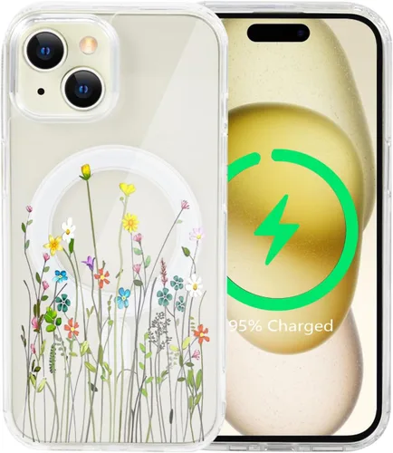 Miniatura 40 de Funda magnética de flores para iPhone 15 [compatible con MagSafe] Bonito patrón floral transparente a prueba de golpes