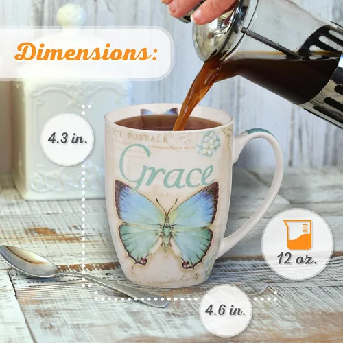 Miniatura 2 de Christian Art Gifts Taza de café de cerámica con diseño de mariposa azul botánica – Taza de café inspiradora para mujeres y hombres, 12 oz, sin