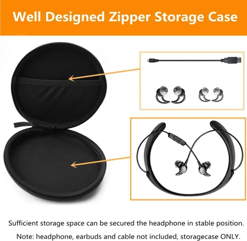 Miniatura 2 de QC30 Estuche de transporte con cremallera de repuesto para caja redonda y dura, bolsa portátil compatible con auriculares inalámbricos intrauditivos