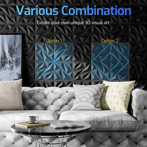 Miniatura 4 de Paquete de 16 Paneles de Pared 3D para Decoración de Pared Interior, 11.8'' x 11.8'' Paneles de Pared Decorativos, Paneles de Pared de Acento, Negro
