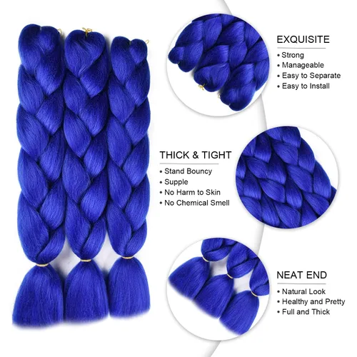 Miniatura 2 de SuCoo Extensiones de cabello trenzado Jumbo de fibra de alta temperatura, trenzas de ganchillo de 24 pulgadas, 3 unids/lote (negro)