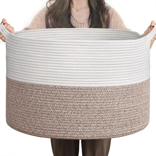 Miniatura 26 de INDRESSME Cesta de Cuerda de Algodón XXXLarge 21.7" x 21.7" x 13.8" Cestas Tejidas para Ropa de Bebé Cestas de Mantas Cesta de Juguetes con Textura