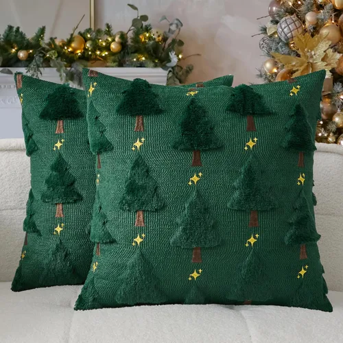 Miniatura 22 de Kevin Textile - Fundas de almohada con diseño de árbol de Navidad de 16 x 16 pulgadas, juego de 2, bordado de lujo, felpa suave, piel sintética