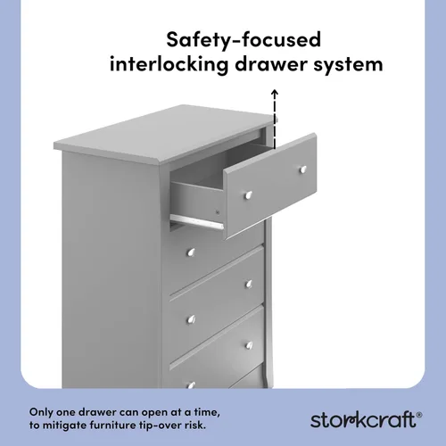 Miniatura 6 de Storkcraft Crescent Cajonera de 4 Cajones (Gris Guijarro) – Certificado GREENGUARD Gold, Cajonera Fácil de Combinar para Dormitorio de Niños y Gris