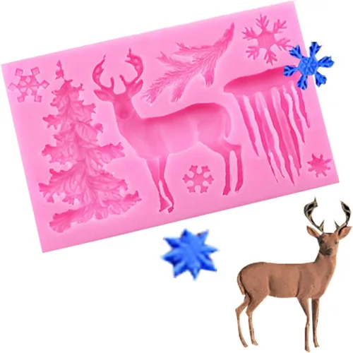 Miniatura 4 de Moldes de silicona con diseño de copos de nieve de alces 3D para fondant de alce rosa chocolate, molde de silicona de Navidad para decoraciones