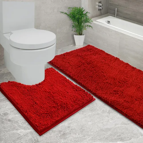 Miniatura 48 de Juego de 2 tapetes de baño de chenilla, superabsorbentes, con fuerte respaldo antideslizante de PVC, tapetes de baño para baño, peludos