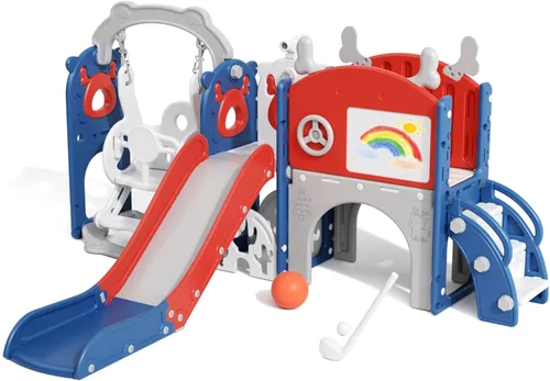 Miniatura 12 de XJD - Juego de tobogán y columpio 13 en 1 para niños pequeños, tobogán para niños de 1 año en adelante, juego de exterior para niños pequeños
