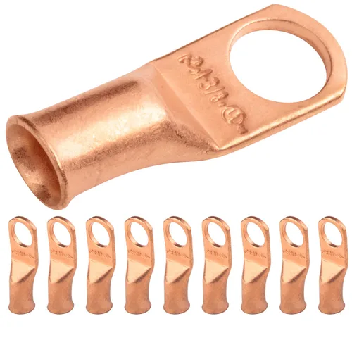 SELTERM - 10 terminales de anillo resistentes para cable de batería eléctrica, calibre 4 AWG, pernos de 3/8 pulgadas, terminales de calibre 4,