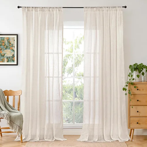 Miniatura 15 de BGment Cortinas de lino café de 30 pulgadas de largo para ventana pequeña, cortinas de media ventana beige semitransparentes ligeras con bolsillo