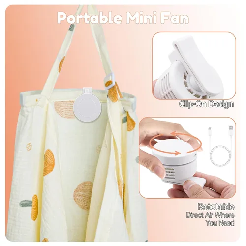 Miniatura 4 de Cubierta de lactancia con ventilador, delantal de lactancia ajustable transpirable, con cuello de arco para mujer, con clip de mini ventilador