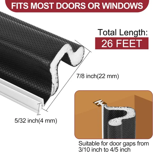 Miniatura 4 de Burlete Climático Kerf para Puerta de 26 Pies Tira Selladora de Puerta en Forma de V para Marco de Puerta de Brecha Grande Puerta Frontal Selladores