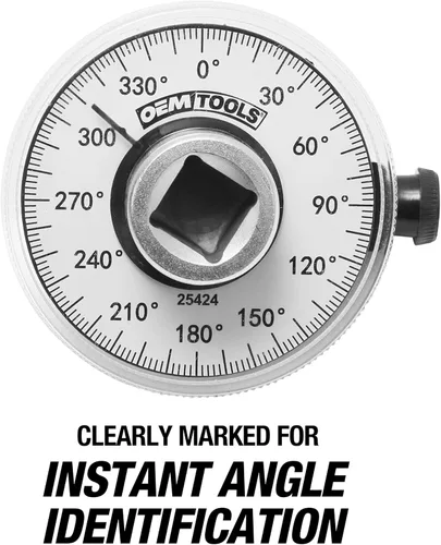 Miniatura 3 de OEMTOOLS 25424 Medidor de ángulo de par de 1/2 pulgada, medidor para apriete angular de precisión, rueda de 360 grados, herramienta de medición