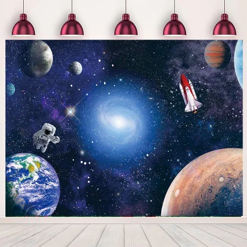 Miniatura 10 de Fondo de fotografía de astronauta espacial de 7 x 5 pies, galaxias cósmicas, estrellas, regalo para recién nacidos, fondo de fotografía, fondo