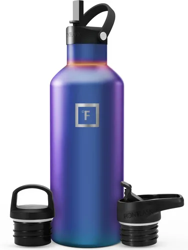 Miniatura 39 de IRON °FLASK Botellas de agua de campamento/senderismo, 3 tapas (estrecha con popote), sin fugas, aisladas al vacío, acero inoxidable de doble pared