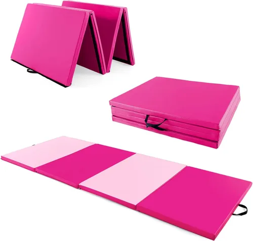 Miniatura 9 de Giantex 4'x10'x 2" Gymnastics Mat, 4-Panel Folding Aerobics Exercise Mat w/Hook & Loop Fastener, Carrying Handle, Portable Tumbling Mat for