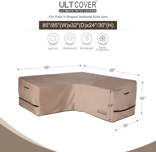 Miniatura 2 de ULTCOVER Funda impermeable para sofá en forma de V para patio de 5 plazas, muebles seccionales de 85 pulgadas de ancho Marrón (en forma de V)
