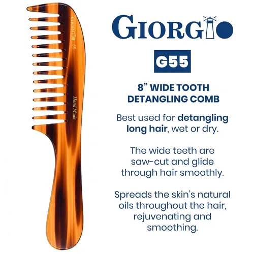 Miniatura 2 de Giorgio Peine de dientes anchos G55 para desenredar el cabello mojado, peine para desenredar el cabello de grosor fino a medio, peines