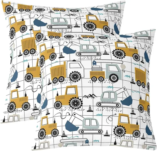 Miniatura 27 de Juego de 2 fundas de almohada de construcción de 16 x 16 pulgadas, fundas de almohada suaves para camiones, fundas de cojín para sala de estar