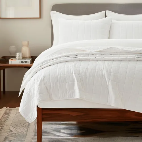 Miniatura 18 de EVERGRACEHOME Juego de Ropa de Cama Acolchado con Puntada de Caja de 100% Algodón Tamaño Queen 3 Piezas, Cobertor Lavado como Prenda Ligero Suave