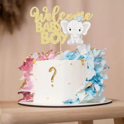 Miniatura 4 de Gyufise 1 pieza de decoración de pastel de bebé con purpurina dorada para baby shower, elefante para pasteles, decoración para recién nacidos