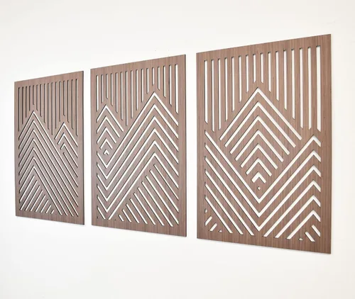 Miniatura 4 de ZellCreative Juego de 3 paneles geométricos de madera para decoración de pared, montañas