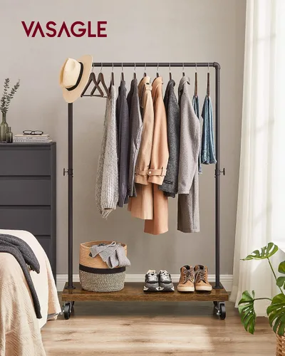 Miniatura 2 de VASAGLE UHSR65BX - Perchero para ropa de estilo rústico con diseño de tuberías industriales, con estante, estante de ropa resistente