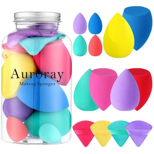 Miniatura 11 de Juego de 14 esponjas de maquillaje, mezclador de esponjas de belleza con 4 borlas de polvo y 4 mini esponjas de maquillaje para líquido, base, Negro
