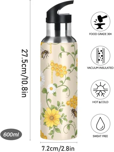 Miniatura 9 de Yellow White Flowers Insulated Water Bottle 32 Oz, BPA-Free Sports Water Bottle Leakproof Water Bottles