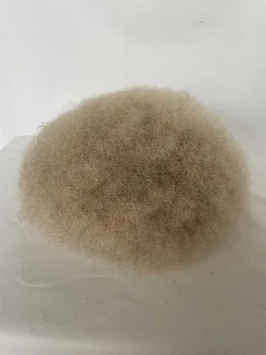 Miniatura 6 de Toupee para hombre de 10 × 8 pulgadas, 100% cabello humano, raíces marrones, degradado 60#, color blanco, pieza de pelo de piel fina, sistema