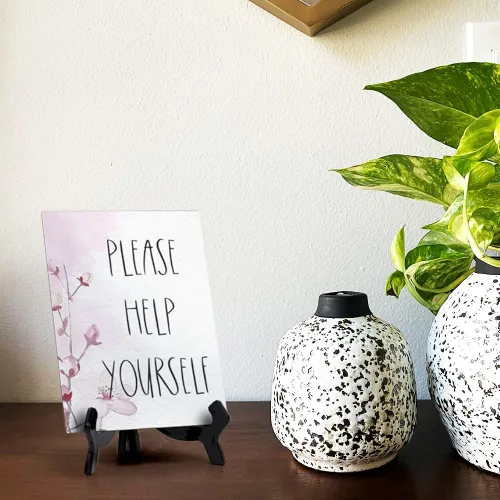Miniatura 6 de Letrero de mesa con caballete, diseño floral de vid (6 x 8 pulgadas)