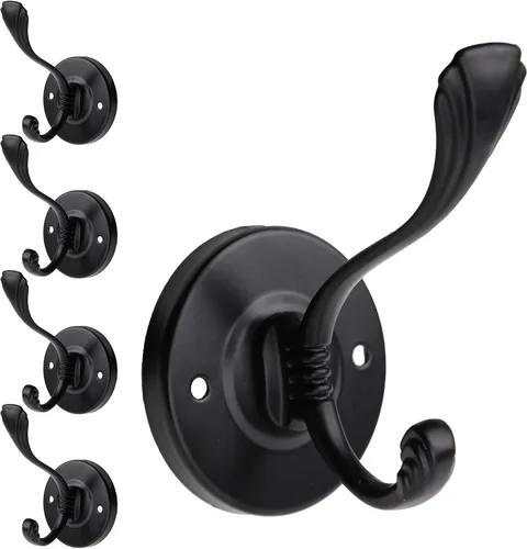 Miniatura 11 de 5 ganchos negros para abrigos montados en la pared, ganchos de pared negros mate con tornillos, ganchos de metal negro mate para toallas para baños