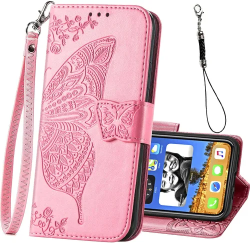 Miniatura 11 de Funda tipo cartera para iPhone 12 Pro/iPhone 12, funda con tapa para mujer con diseño de mariposa en relieve de piel sintética, soporte