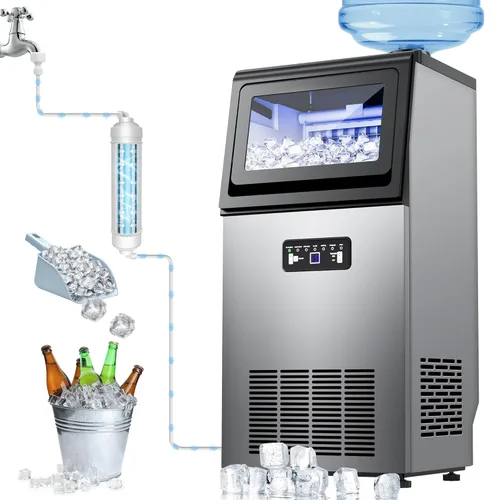 Miniatura 10 de Máquina de hielo comercial de pepitas de 80 libras/24 horas con almacenamiento de 15 libras, máquina de hielo de pellets de acero inoxidable, lista
