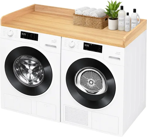 Miniatura 10 de Royxen Encimera de lavandería de madera maciza, encimera para todas las lavadora y secadora de carga frontal, espacio adicional para lavandería