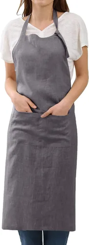 Miniatura 9 de Amazhiyu Delantal de cocina de lino puro con bolsillos para mujeres y hombres, cocinero, barbacoa, manualidades
