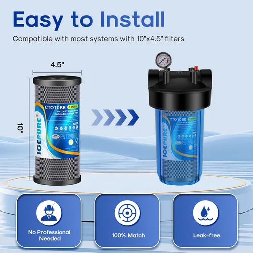 Miniatura 6 de ICEPURE Filtro de agua de carbón activado por sedimentos para toda la casa de 10 x 4.5 pulgadas, compatible con Dupont WFHDC8001, EP Series, EPM