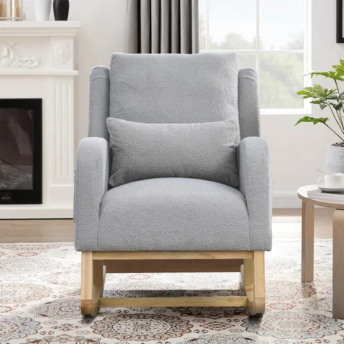 Miniatura 8 de JEEOHEY Mecedora para guardería, mecedora tapizada con respaldo alado, mecedora con respaldo alto cómodo, reposabrazos curvado, almohada lumbar