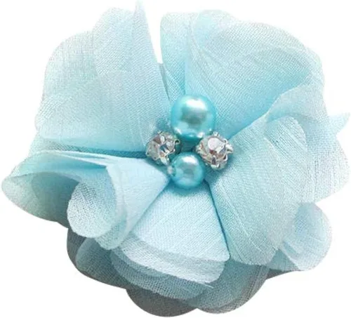 Miniatura 4 de Chenkou Craft Paquete de 12 lazos de cinta de flores de gasa con cuentas de 2-3/8 pulgadas (2.362 in), apliques de decoración de boda a granel