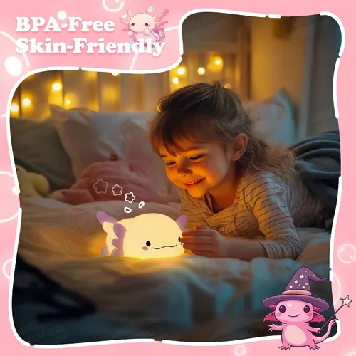 Miniatura 3 de Axolotl Luz de noche, lámpara LED rosa de silicona para niños Control táctil blando, temporizador de 20 minutos, lámpara de noche, soporte