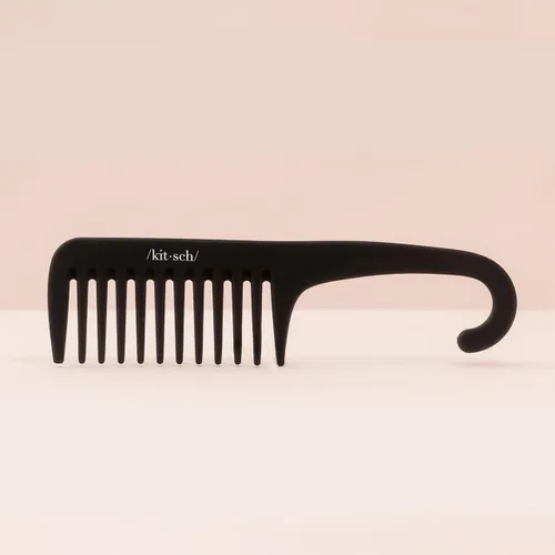 Miniatura 6 de Kitsch Peine de dientes anchos para rizos, herramienta desenredante de mango curvado para cabello rizado, húmedo y grueso, peine de ducha sin
