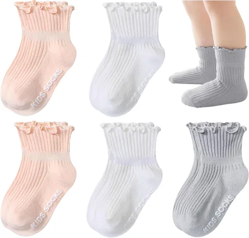 Miniatura 17 de Calcetines antideslizantes para bebés y niñas, calcetines de algodón con empuñaduras, paquete múltiple, calcetines de dibujos animados de tobillo