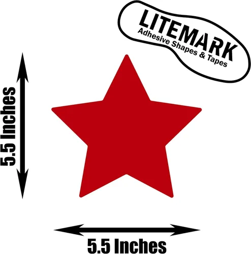 Miniatura 2 de LiteMark Durable Stars, calcomanía roja brillante de 5.5 pulgadas, uso en hormigón liso, azulejos, vidrio, paquete de 8 estrellas Rojo