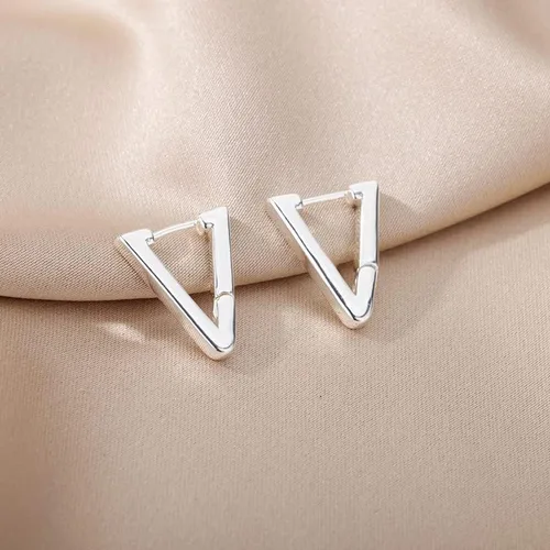 Miniatura 6 de SPRING YOW - Aretes de aro triangulares para mujer, de color plateado, geométrico, en forma de V, accesorios de joyería de moda, dorado, E2310G-3