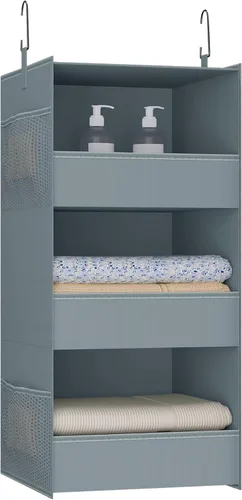 Miniatura 13 de Organizador y almacenamiento de armario colgante de 3 estantes, estantes plegables colgantes para armario, diseño de borde frontal, almacenamiento